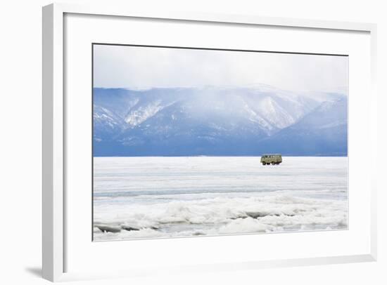 Driving on the Lake, Maloe More (Little Sea), Frozen Lake During Winter, Olkhon Island, Lake Baikal-Bruno Morandi-Framed Photographic Print