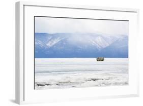 Driving on the Lake, Maloe More (Little Sea), Frozen Lake During Winter, Olkhon Island, Lake Baikal-Bruno Morandi-Framed Photographic Print