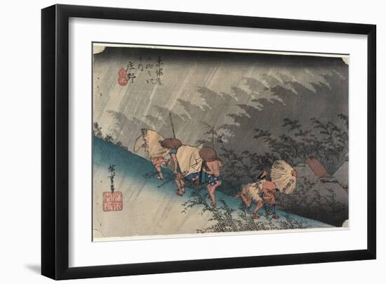 Driving Rain, Shono, C. 1833-Utagawa Hiroshige-Framed Giclee Print