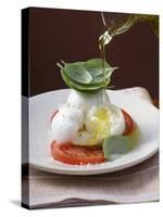 Drizzling Insalata Caprese with Olive Oil-null-Stretched Canvas