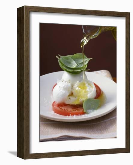 Drizzling Insalata Caprese with Olive Oil-null-Framed Photographic Print