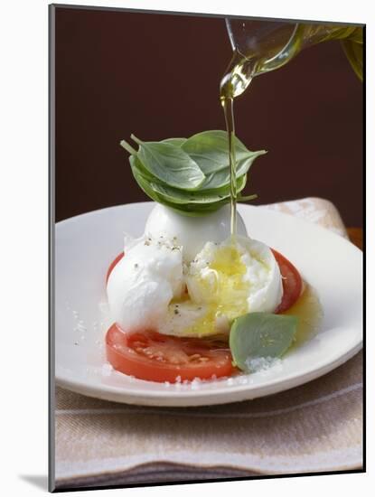 Drizzling Insalata Caprese with Olive Oil-null-Mounted Photographic Print