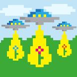 Pixel Vector Landscape with UFO-Droidworker-Art Print