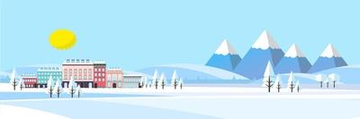 Suburban Buildings in Winter Landscape Flat Vector Illustration,-Droidworker-Art Print