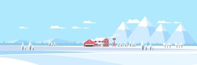Suburban Buildings in Winter Landscape Flat Vector Illustration,-Droidworker-Art Print