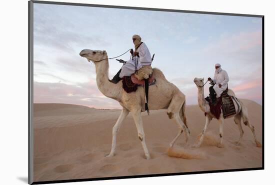 Dromedary riders in the Sahara, Douz, Kebili, Tunisia-Godong-Mounted Photographic Print