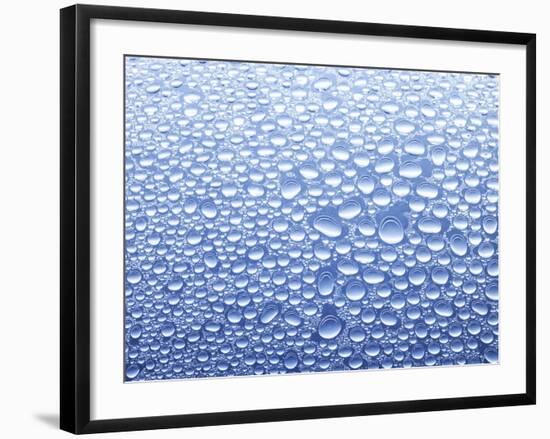 Drops of Water on Sheet of Glass with Blue Background-Marc O^ Finley-Framed Photographic Print