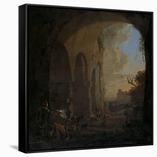 Drovers with Cattle under an Arch of the Colosseum in Rome-Jan Asselijn-Framed Stretched Canvas