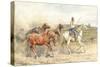 Droving Horses in the Roman Campagna (W/C on Paper)-Enrico Coleman-Stretched Canvas