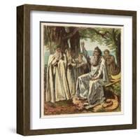 Druid Priests of Ancient Britain in Contemplative Mood in a Forest-Joseph Kronheim-Framed Art Print