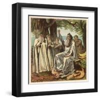 Druid Priests of Ancient Britain in Contemplative Mood in a Forest-Joseph Kronheim-Framed Art Print