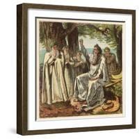 Druid Priests of Ancient Britain in Contemplative Mood in a Forest-Joseph Kronheim-Framed Art Print