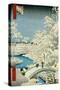 Drum Bridge and Setting Sun Hill at Meguro, from the Series "100 Views of Edo"-Ando Hiroshige-Stretched Canvas