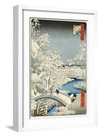 Drum Bridge and 'setting Sun' Hill, Meguro-Ando Hiroshige-Framed Giclee Print