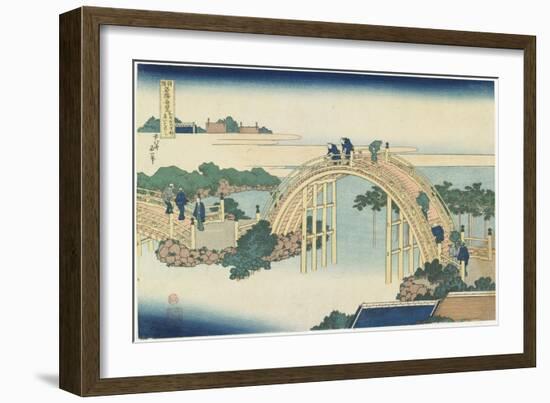 Drum Bridge at Kameidotenjin Shrine, 1833-1834-Katsushika Hokusai-Framed Giclee Print