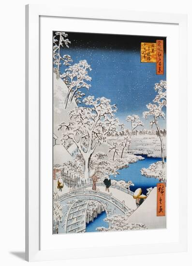 Drum Bridge at Meguro, from the Series "100 Views of Edo"-Ando Hiroshige-Framed Art Print