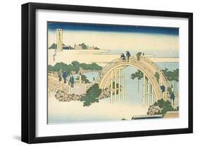 Drum Bridge of Kameido Tenjin Shrine, Series Wondrous Views of Famous Bridges, 19th century-Katsushika Hokusai-Framed Giclee Print