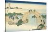 Drum Bridge of Kameido Tenjin Shrine, Series Wondrous Views of Famous Bridges, 19th century-Katsushika Hokusai-Stretched Canvas