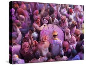 Drum in Temple During Holi Festival, Mathura, Uttar Pradesh, India-Peter Adams-Stretched Canvas