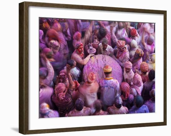 Drum in Temple During Holi Festival, Mathura, Uttar Pradesh, India-Peter Adams-Framed Photographic Print