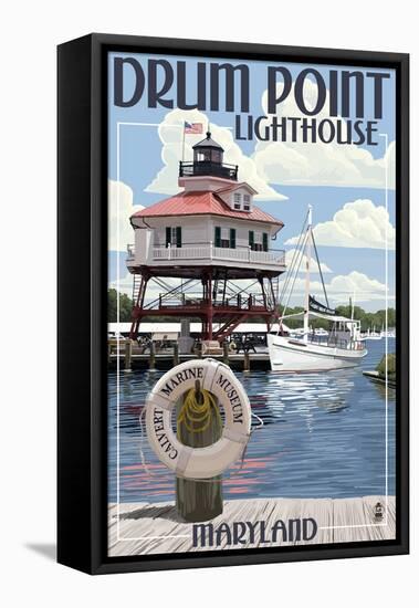 Drum Pt. Light in Summer - Maryland-Lantern Press-Framed Stretched Canvas