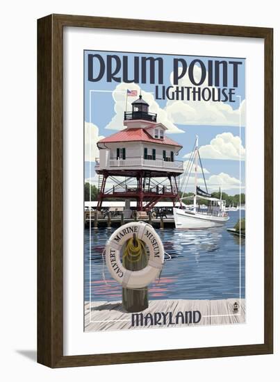 Drum Pt. Light in Summer - Maryland-Lantern Press-Framed Art Print