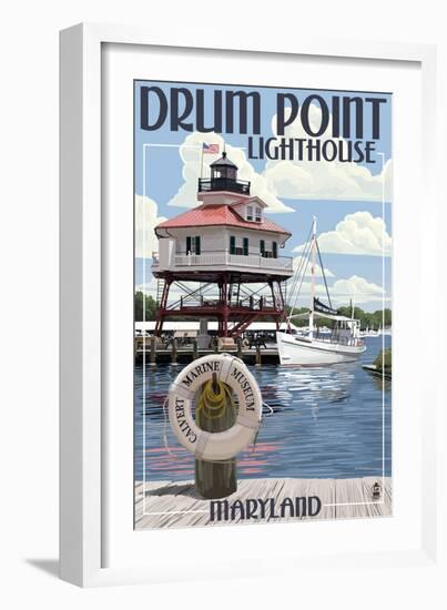 Drum Pt. Light in Summer - Maryland-Lantern Press-Framed Art Print