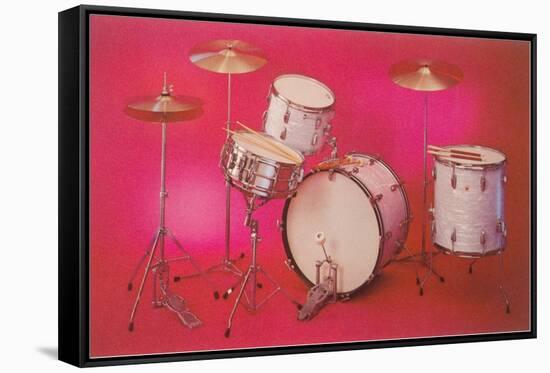 Drum Set with Pink Background-null-Framed Stretched Canvas