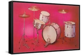 Drum Set with Pink Background-null-Framed Stretched Canvas