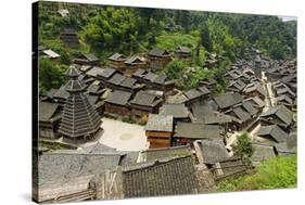 Drum Tower at Rongjiang, Guizhou Province, China, Asia-Bruno Morandi-Stretched Canvas