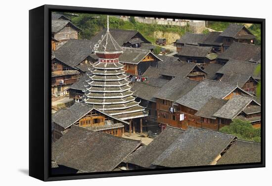 Drum Tower at Rongjiang, Guizhou Province, China, Asia-Bruno Morandi-Framed Stretched Canvas