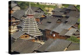 Drum Tower at Rongjiang, Guizhou Province, China, Asia-Bruno Morandi-Stretched Canvas