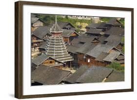 Drum Tower at Rongjiang, Guizhou Province, China, Asia-Bruno Morandi-Framed Photographic Print