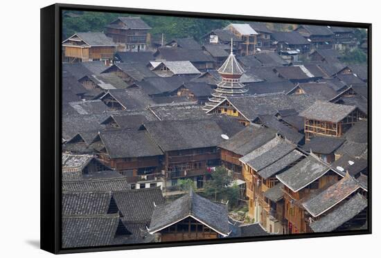 Drum Tower at Rongjiang, Guizhou Province, China, Asia-Bruno Morandi-Framed Stretched Canvas