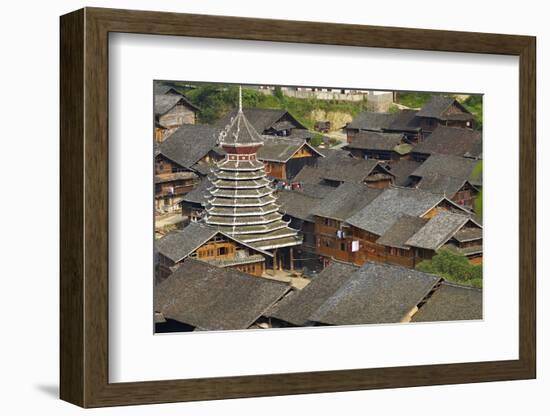 Drum Tower at Rongjiang, Guizhou Province, China, Asia-Bruno Morandi-Framed Photographic Print