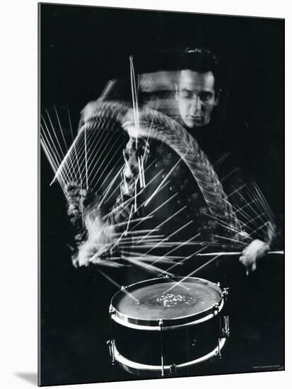 Drummer Gene Krupa Playing Drum at Gjon Mili's Studio-Gjon Mili-Mounted Premium Photographic Print