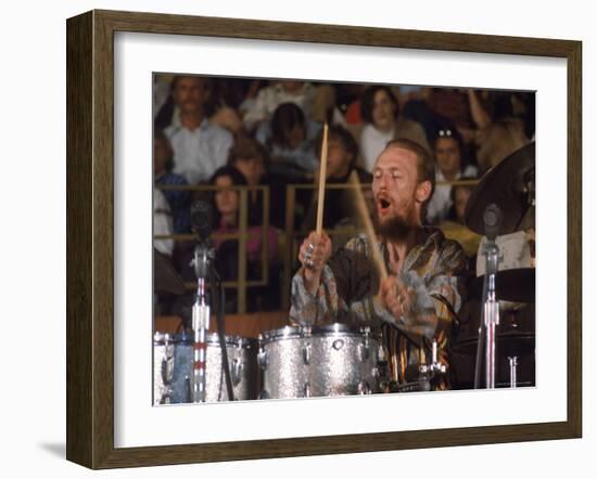 Drummer Ginger Baker of the Band Blind Faith in Concert at the Los Angeles Forum-John Olson-Framed Premium Photographic Print