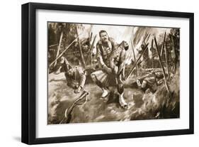 Drummer Kenny Rescuing a Comrade under Very Heavy Fire (Litho)-Howard K. Elcock-Framed Giclee Print