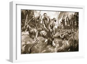 Drummer Kenny Rescuing a Comrade under Very Heavy Fire (Litho)-Howard K. Elcock-Framed Giclee Print