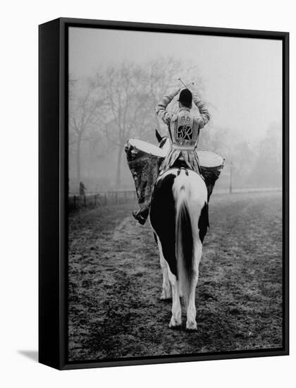 Drummer of Royal Horse Guards Playing Silver Drums Given Regiment by George III in 1805-Cornell Capa-Framed Stretched Canvas