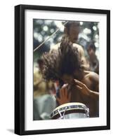 Drummer Playing Instrument with Hands During Woodstock Music Festival-Bill Eppridge-Framed Photographic Print