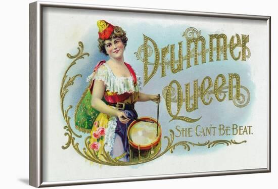 Drummer Queen Brand Cigar Inner Box Label, She Can't Be Beat-Lantern Press-Framed Art Print