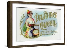 Drummer Queen Brand Cigar Inner Box Label, She Can't Be Beat-Lantern Press-Framed Art Print