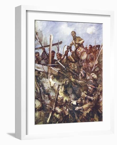 Drummer Walter Ritchie Standing on the Enemy's Parapet to Sound the Charge-Howard K. Elcock-Framed Giclee Print