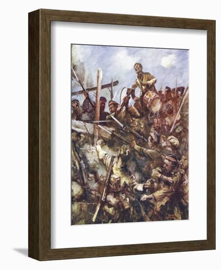 Drummer Walter Ritchie Standing on the Enemy's Parapet to Sound the Charge-Howard K. Elcock-Framed Giclee Print