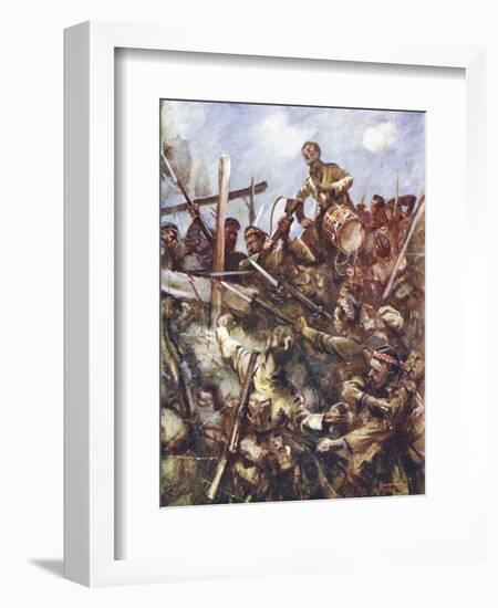 Drummer Walter Ritchie Standing on the Enemy's Parapet to Sound the Charge-Howard K. Elcock-Framed Giclee Print