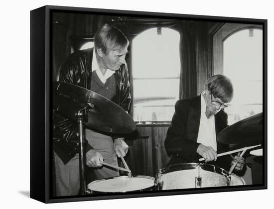 Drummers Jack Parnell and Barrett Deems, London, 1984-Denis Williams-Framed Stretched Canvas