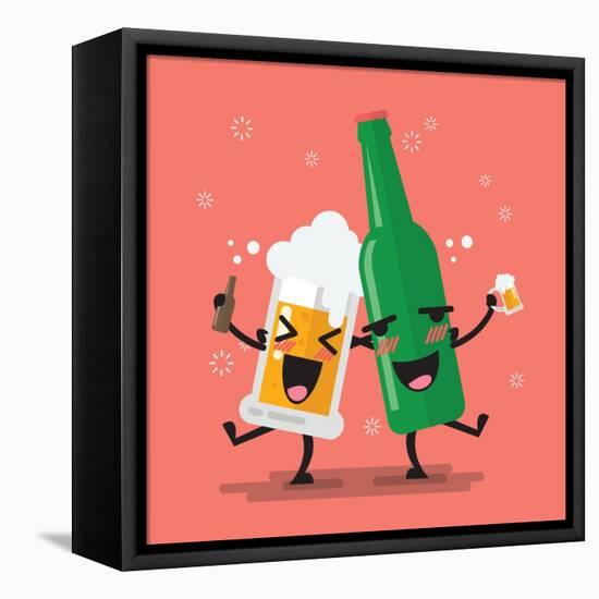 Drunk Beer Glass and Bottle Character. Vector Illustration-Sira Anamwong-Framed Stretched Canvas