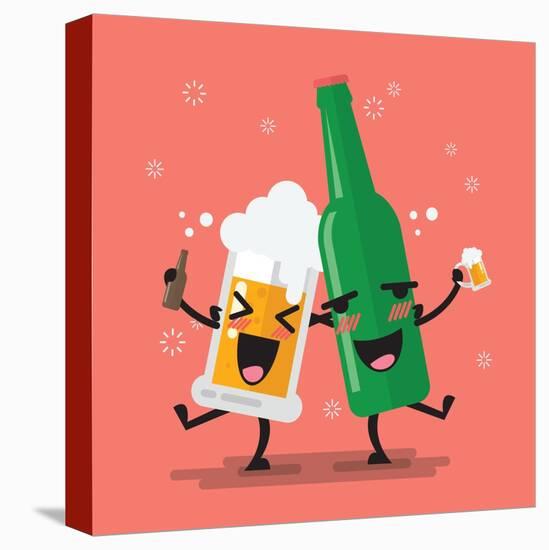 Drunk Beer Glass and Bottle Character. Vector Illustration-Sira Anamwong-Stretched Canvas