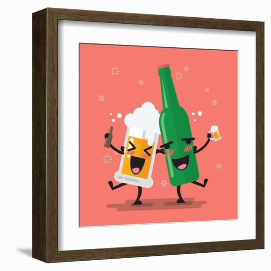 Drunk Beer Glass and Bottle Character. Vector Illustration-Sira Anamwong-Framed Art Print